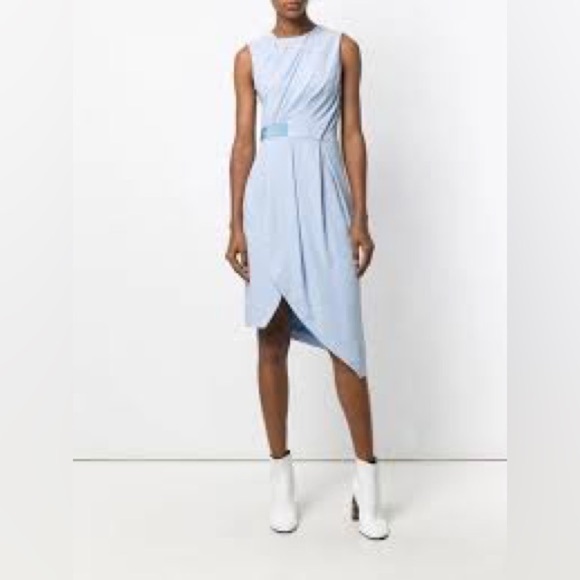 CARVEN Draped Half-Belt Asymmetric Midi Dress